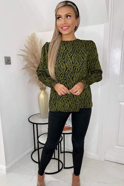 Khaki Animal Print Long Sleeve Top