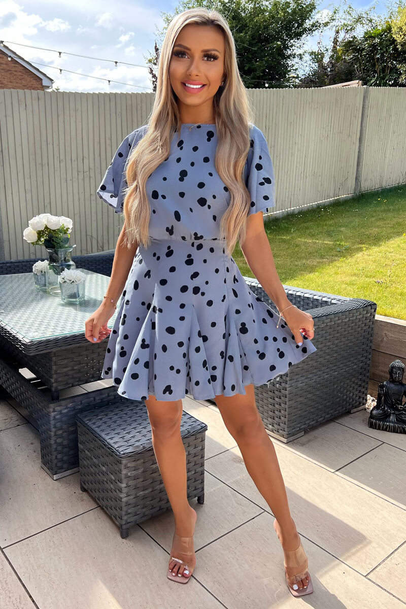 Ax Paris Long Navy Polka Dot Dress Navy Polka Dot Print Wrap Top