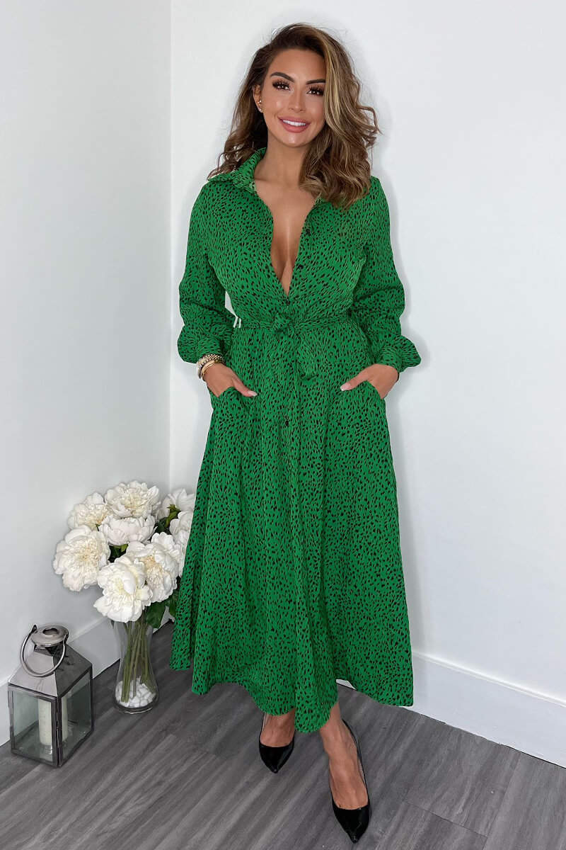 Green Printed Button Up Midi Shirt Dress AX Paris Green Printed Button Up Midi Shirt Dress AX Paris