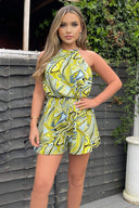 Lime Printed High Neck Playsuit