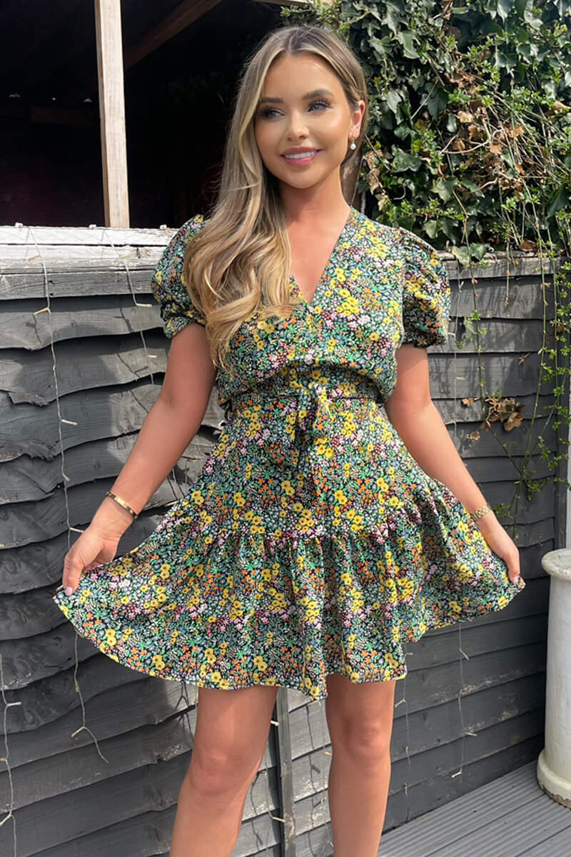 Mini Dress Black And Yellow Floral Dress Nellie Mini Dress Black