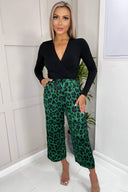 Green And Black Animal Print Long Sleeve 2 In 1 Jumpsuit