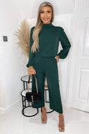 Teal Round Neck Long Sleeve Jumpsuit