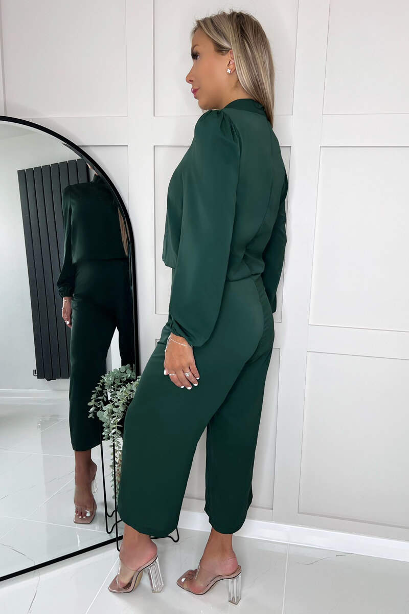 Teal Round Neck Long Sleeve Jumpsuit