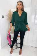 Teal Frill Hem Wrap Top