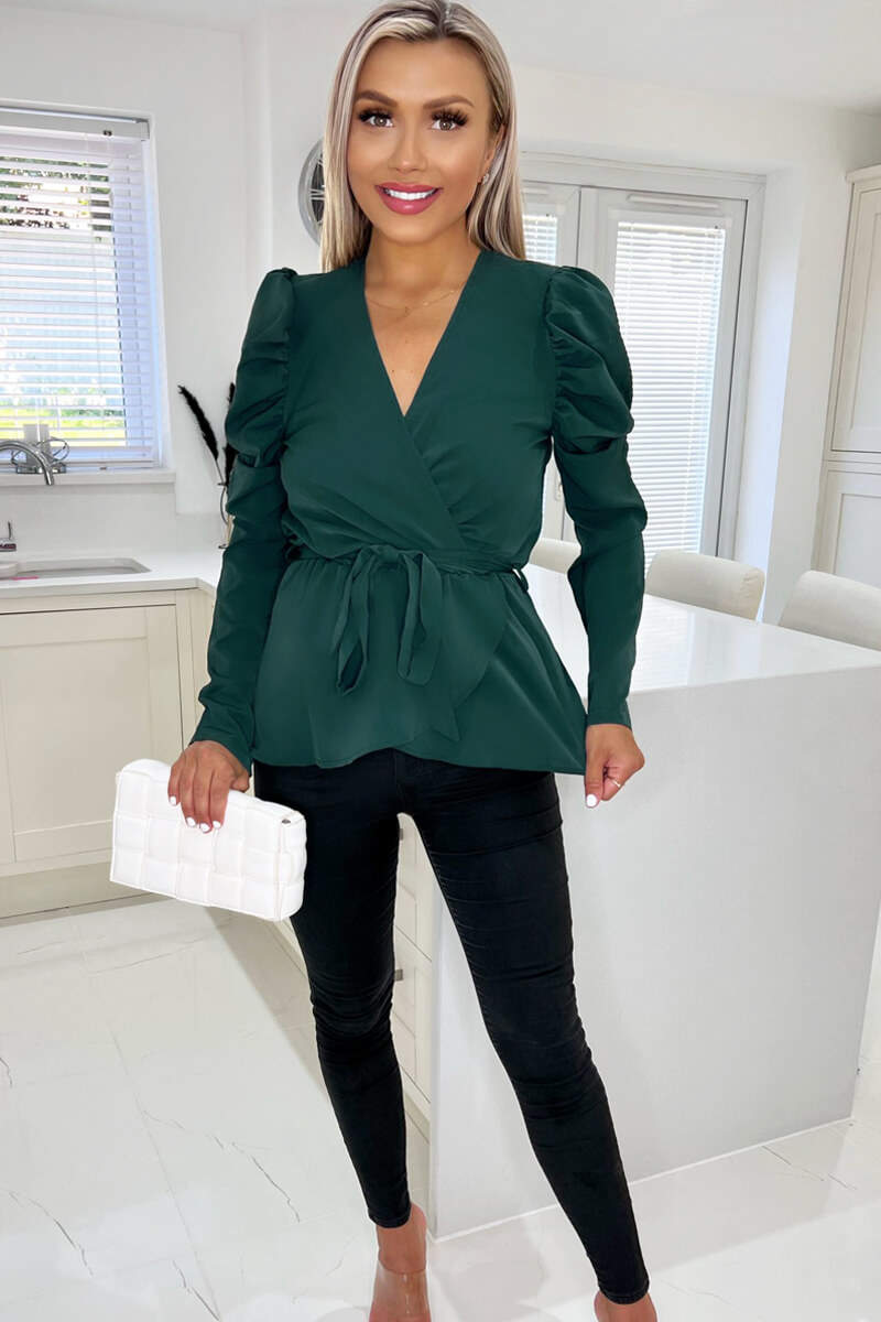 Teal Belted Wrap Long Sleeve Top