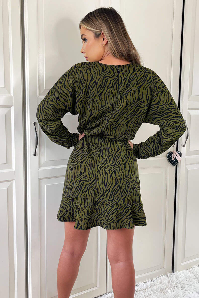 khaki skater dress Khaki And Cream Print Shirt Skater Dress AX Paris