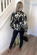 Black And Cream Marble Print  Long Sleeve Top