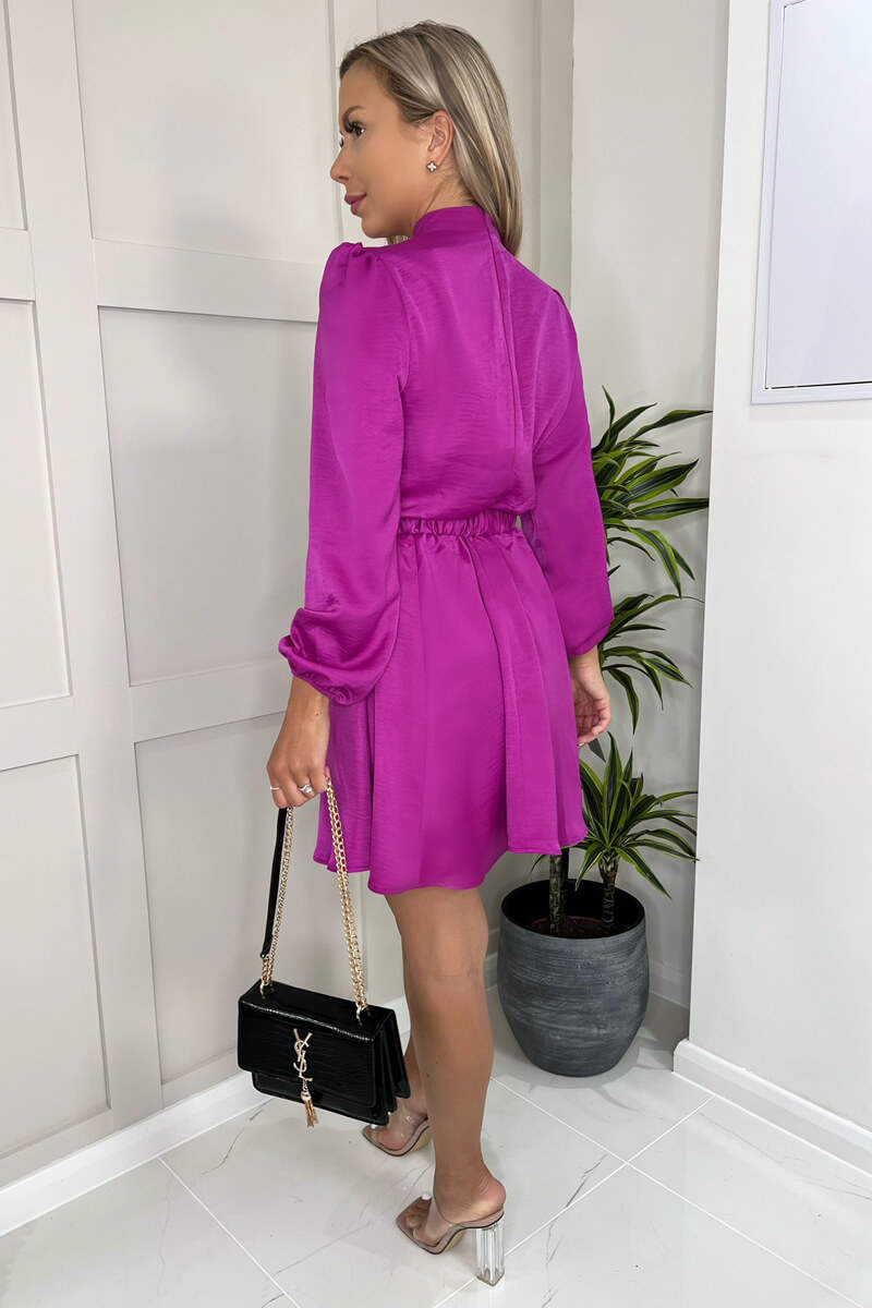 Magenta Satin Belted Skater Dress AX Paris