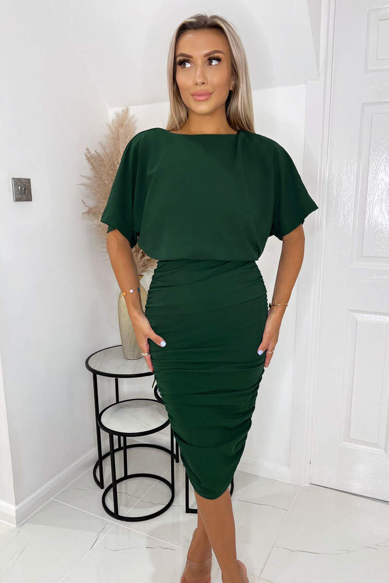 Forest Green Short Sleeve Side Ruched Midi Dress AX Paris Forest Green Short Sleeve Side Ruched Midi Dress AX Paris
