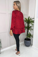 Red And Black Printed Smock Top