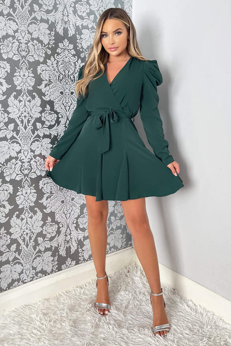 green long sleeve skater dress Forest Green Mini Dress - Lace Long Sleeve Dress - Skater Dress