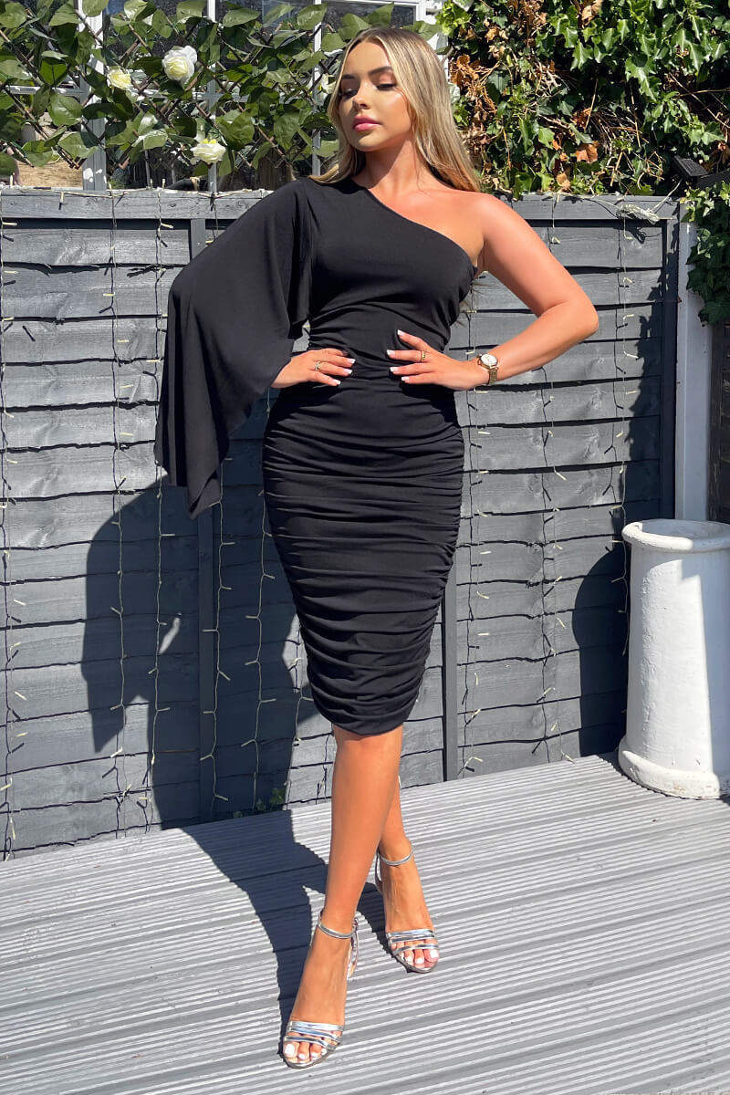 Black Drape Sleeve Bodycon Midi Dress AX Paris Black Drape Sleeve Bodycon Midi Dress AX Paris