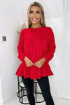 Red Long Sleeve Round Neck Smock Top