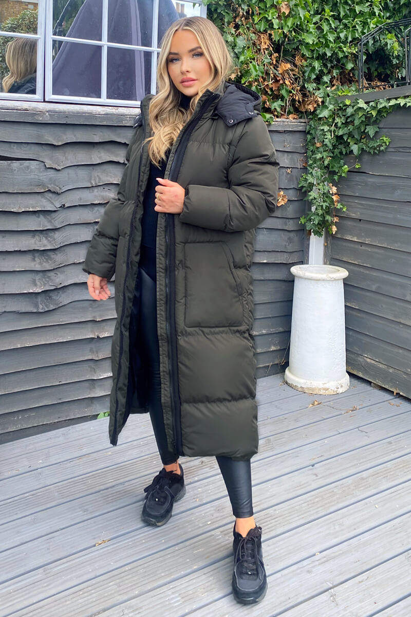 Khaki 2 in 1 Puffer Coat With Detachable Sleeves AX Paris