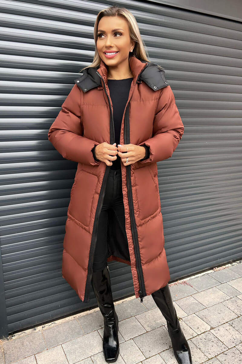 Chocolate in Puffer Coat With Detachable Sleeves – AX Paris