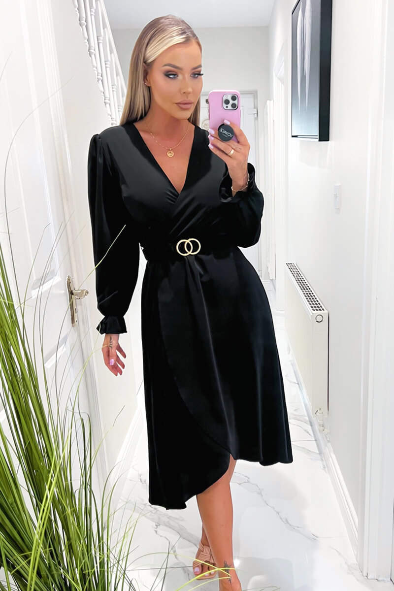 Black Long Sleeve Belted Midi Dress – AX Paris
