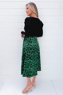 Green And Black Animal Print 2 In 1 Long Sleeve Wrap Midi Dress