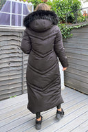 Black Faux Fur Trim Hooded Puffer Coat