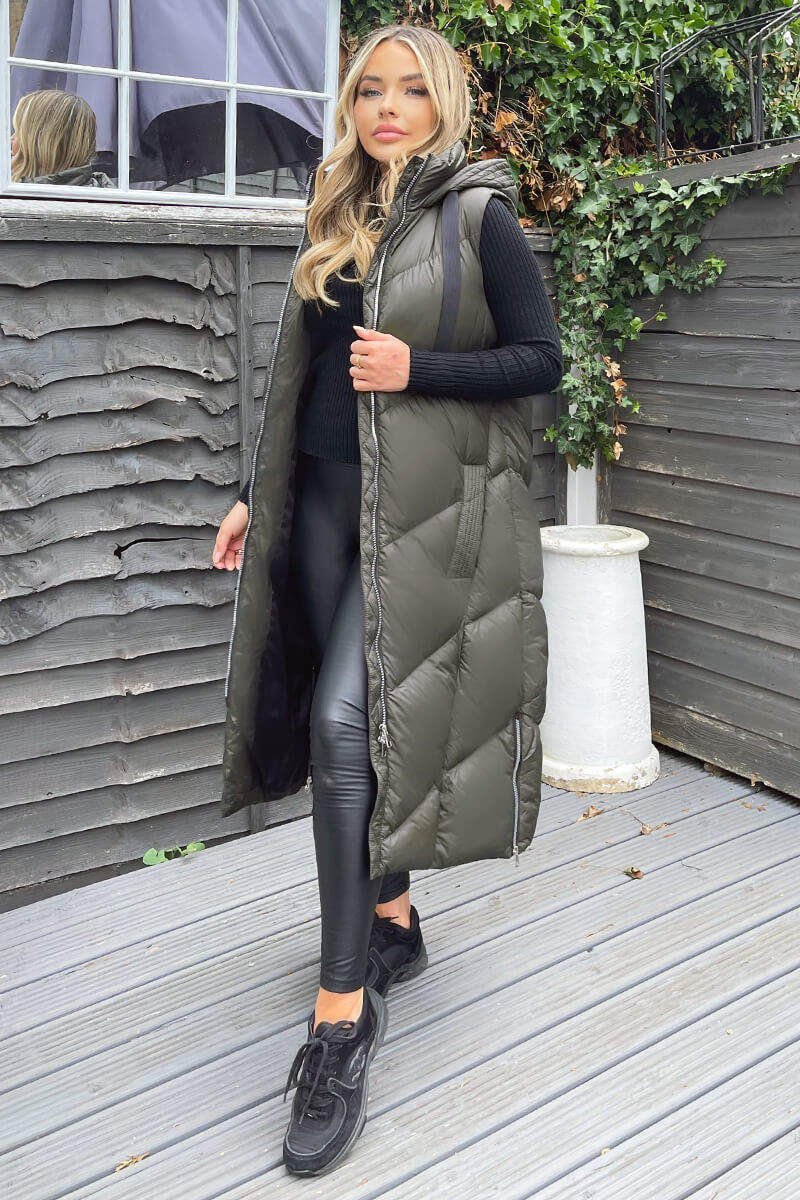 Khaki Hooded Puffer Gilet