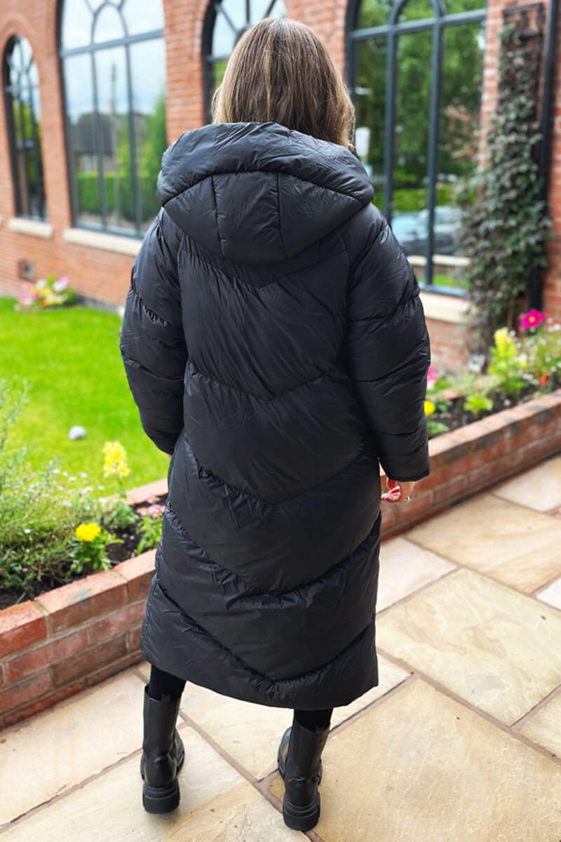 Black Hooded Long Puffer Coat