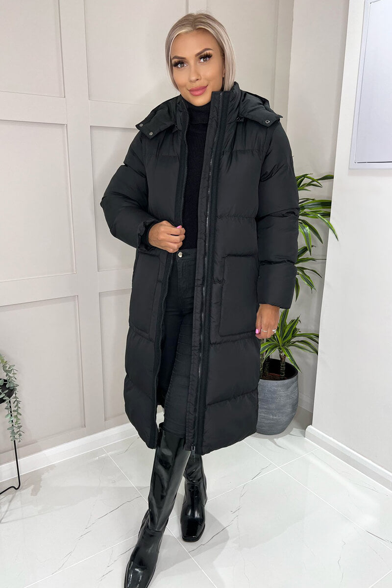 Ax Paris Long Black Padded Coat Ladies Ax Paris Long Line Black