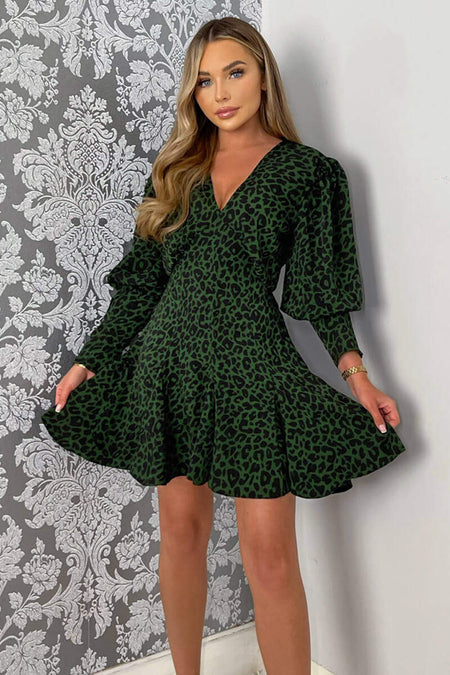 ax paris green leopard print dress Green Leopard Print Wrap Dress AX Paris