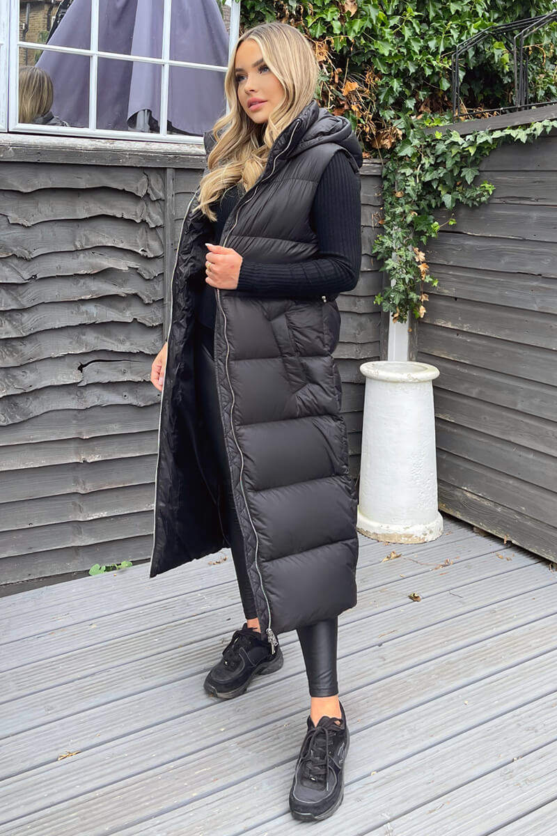 Black Drawstring Waist Puffer Gilet – AX Paris - Main Image