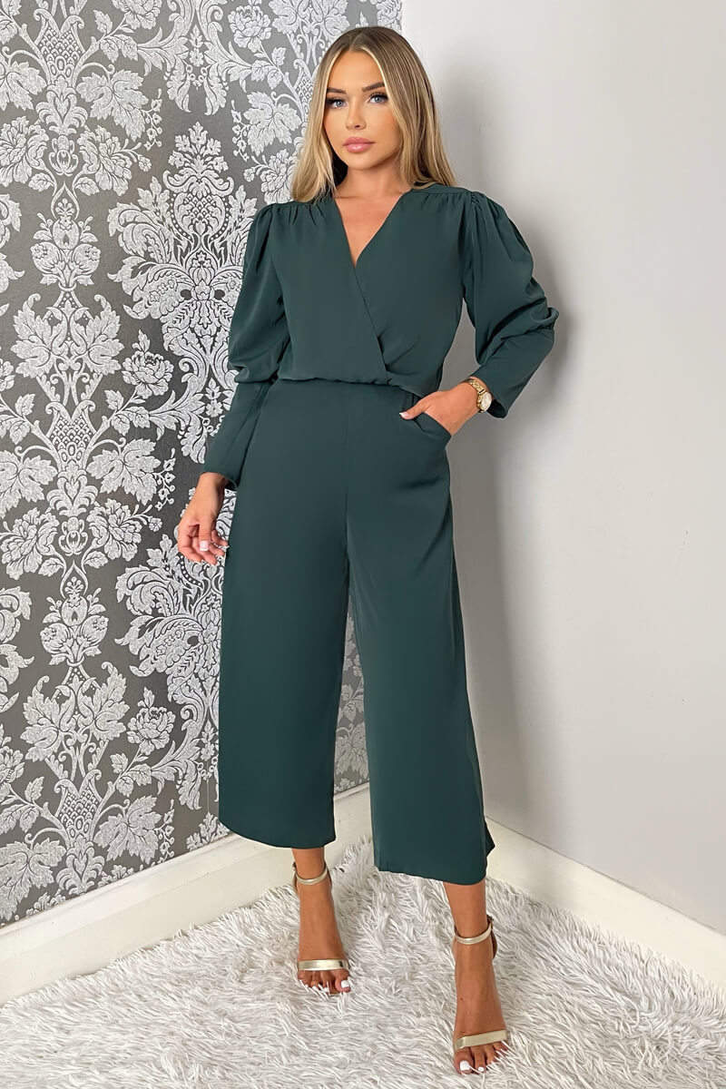 Teal Wrap Top Long Sleeve Culotte Jumpsuit – AX Paris
