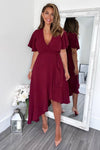 Plum Wrap Over Top Frill Hem Midi Dress