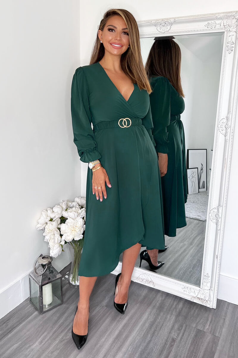 Teal Long Sleeve Belted Midi Dress AX Paris Teal Long Sleeve Belted Midi Dress AX Paris