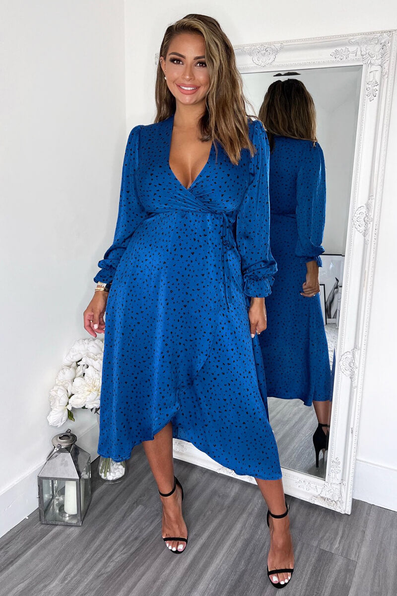Blue And Black Printed Wrap Midi Dress – AX Paris