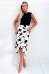 Black And Cream 2 In 1 Floral Printed Midi Dress