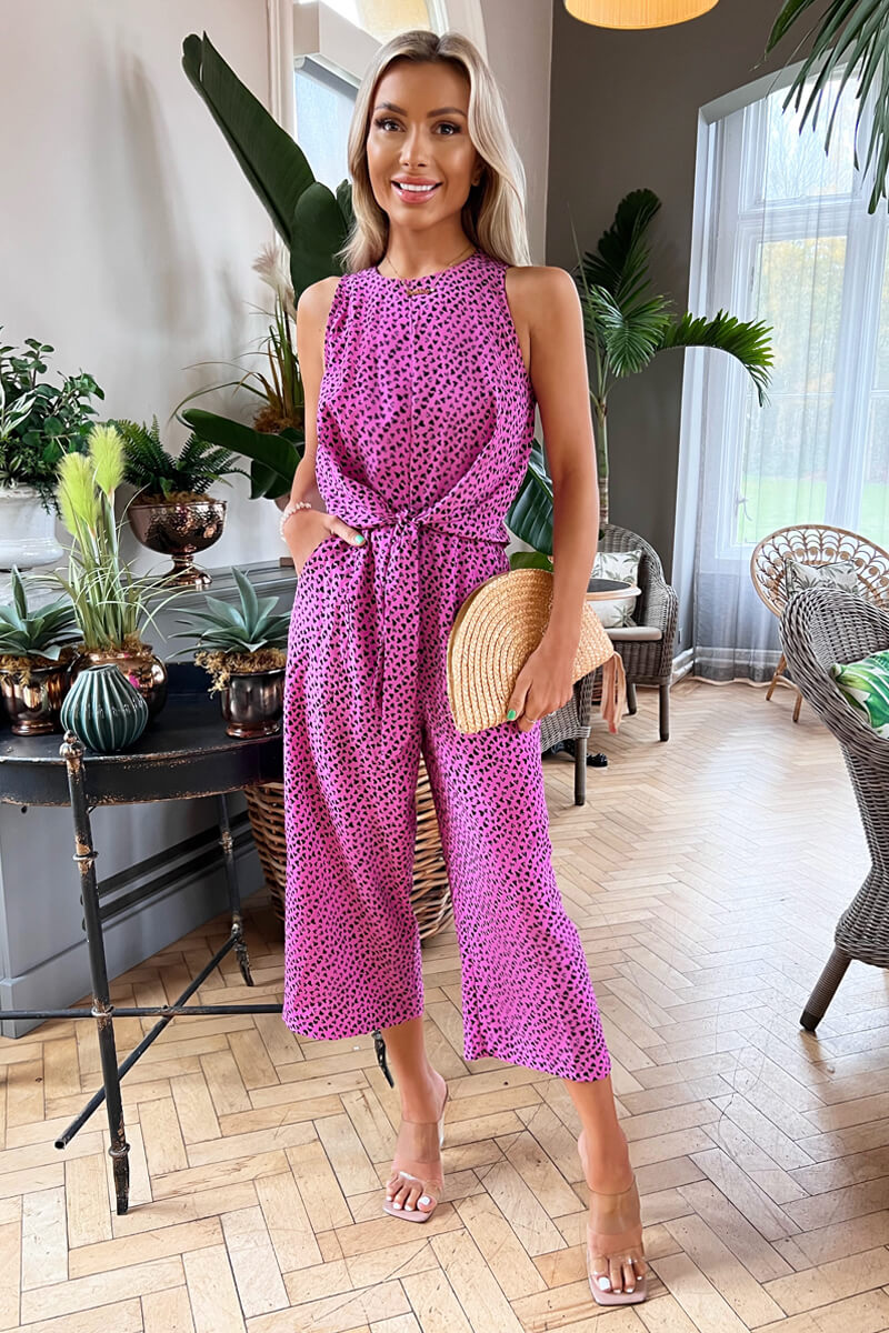 Pink And Black Heart Printed Knot Front Jumpsuit – AX Paris