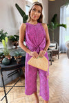 Pink And Black Heart Printed Knot Front Jumpsuit