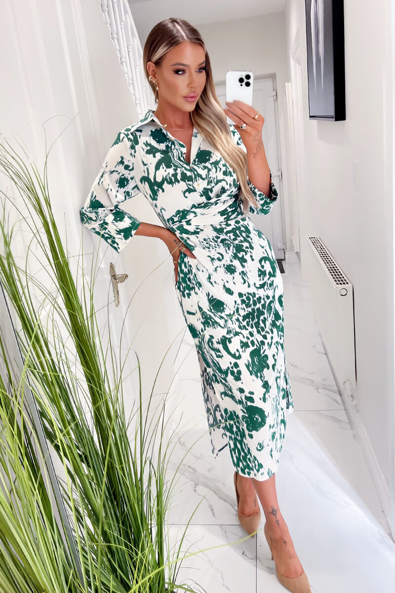 Cream And Green Printed Button Up Top Midi Dress AX Paris Cream And Green Printed Button Up Top Midi Dress AX Paris