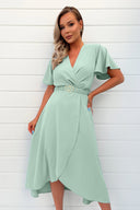 Duck Egg Short Sleeve Belted Wrap Midi Dress