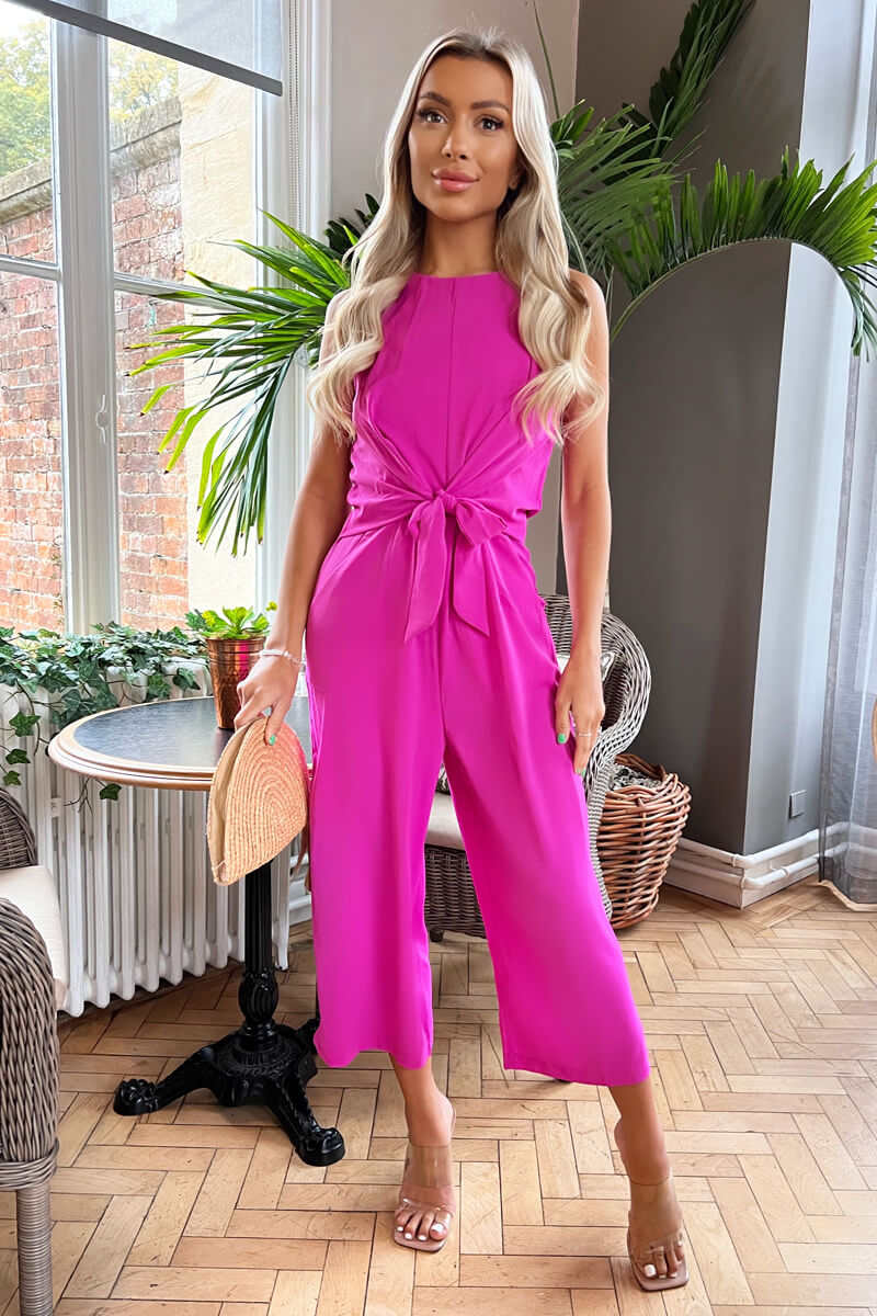 Ax Paris Ruffle Front Jumpsuit Bright Coloured Jumpsuit Hot Pink