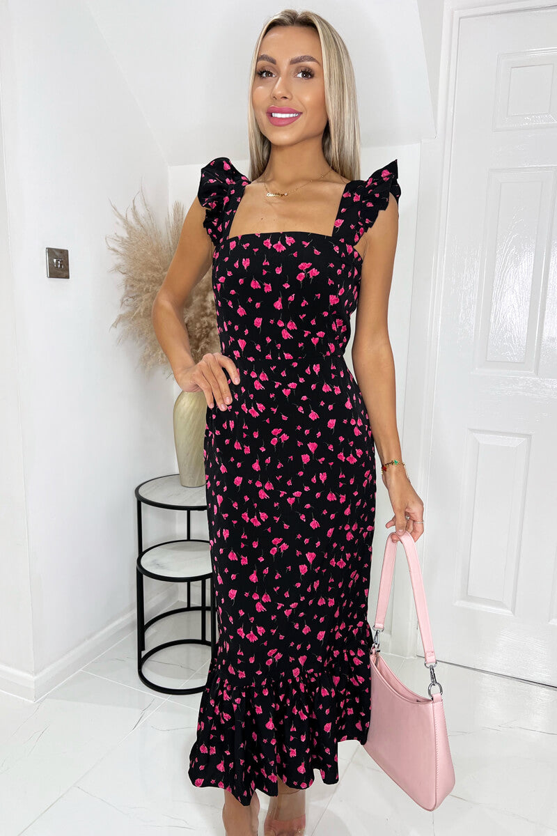 Black and pink floral dress on sale