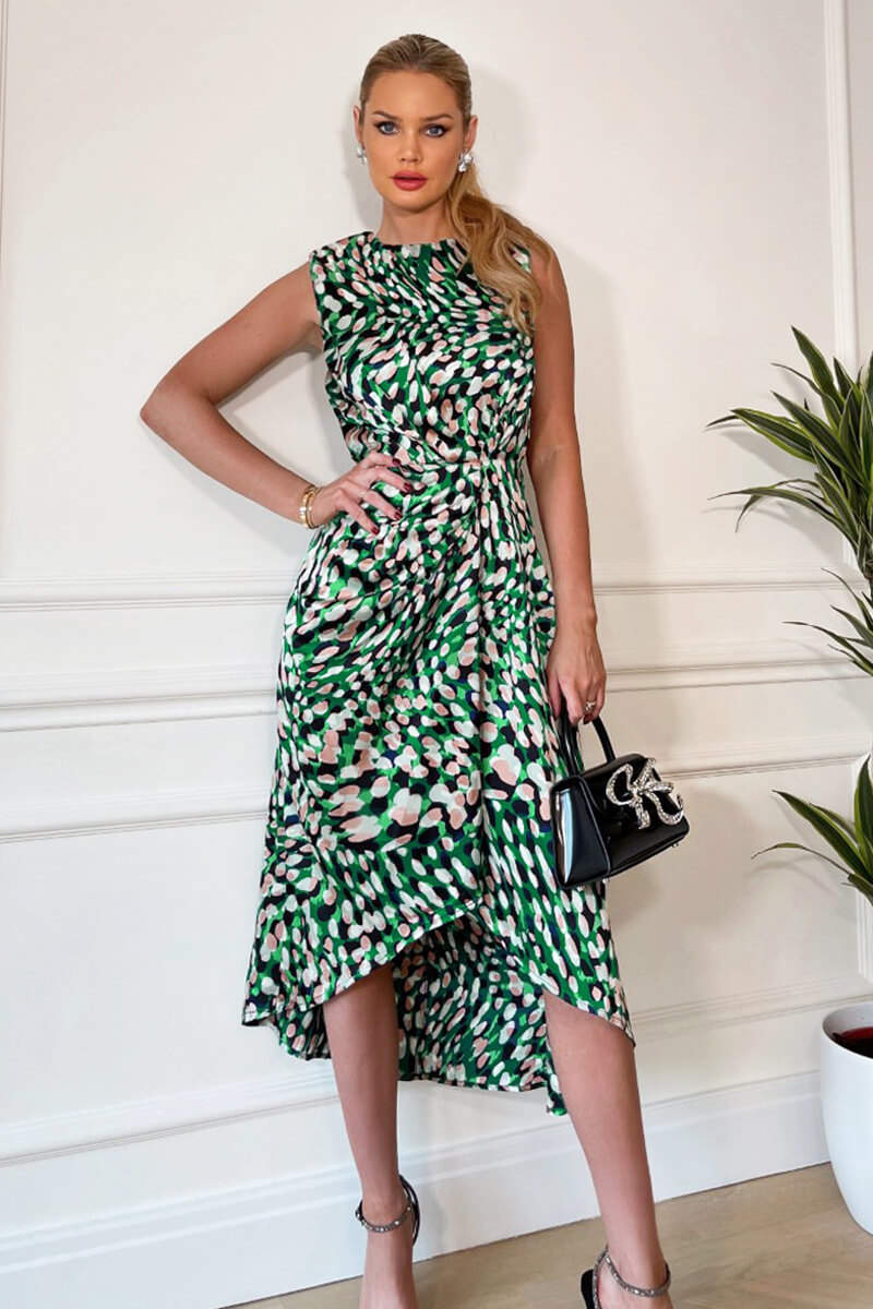 gathered waist midi dress in parrot green Victoria Beckham Gathered Waist Midi Dress In Parrot Green - 1223WDR004614B- Parrot-Green-4
