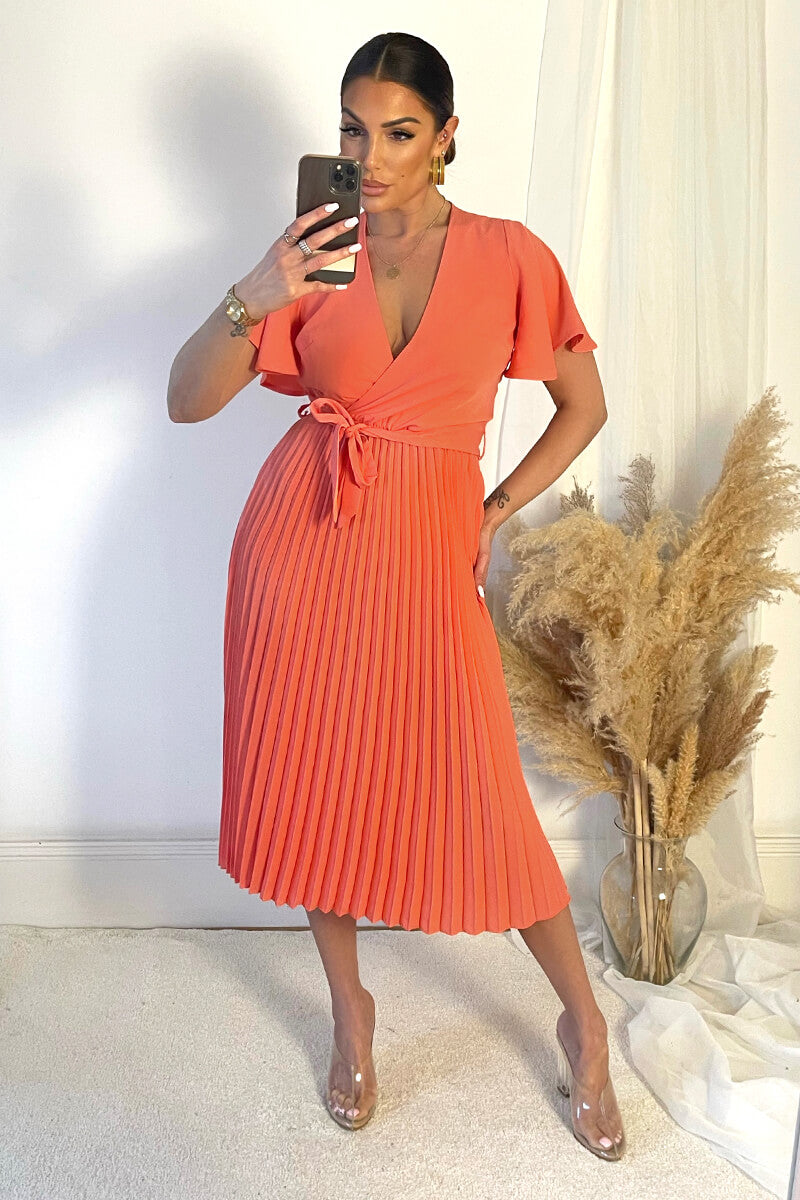 peach pleated dress Venus Peach Pleated Dress *S-L*
