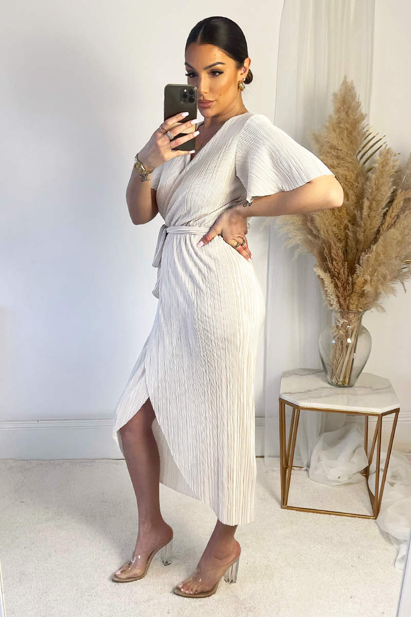 cream midi wrap dress Women's Plus Size Claudine Wrap Cream Midi Dress