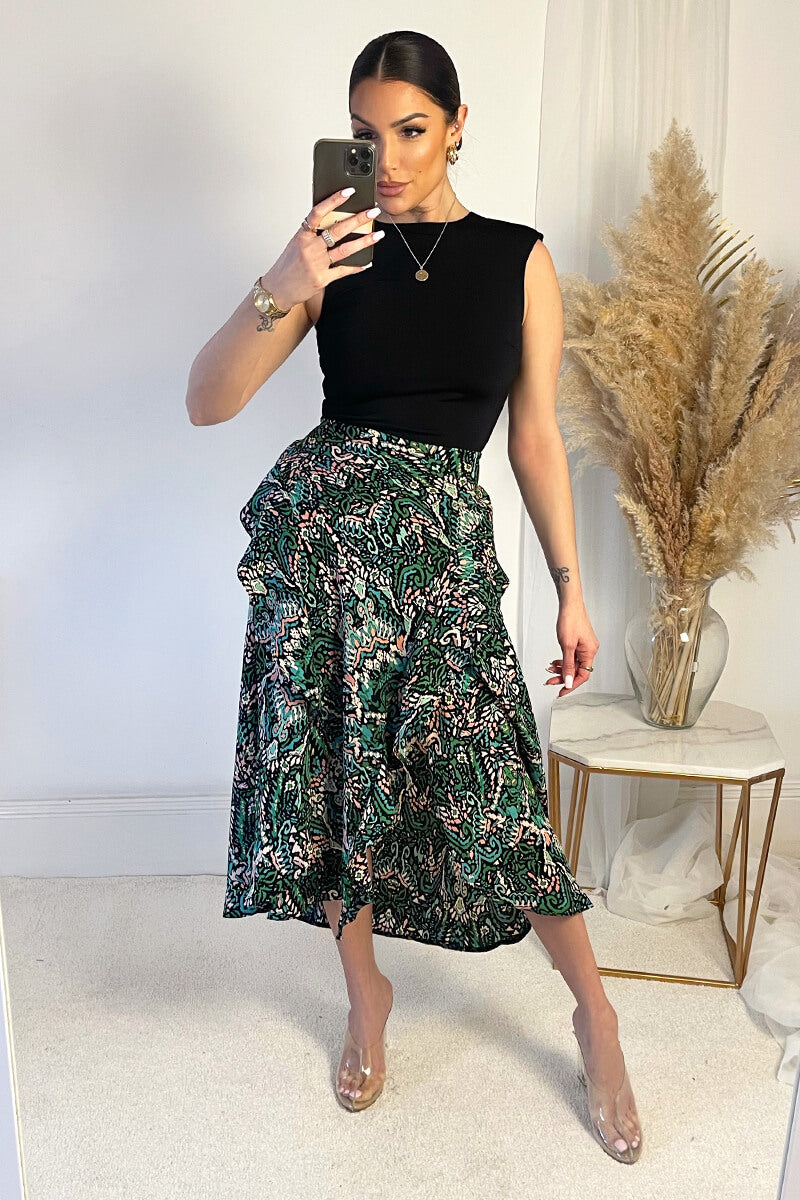Green And Black Printed 2 in 1 Midi Dress AX Paris Green And Black Printed 2 in 1 Midi Dress AX Paris