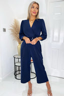 Navy Belted 3/4 Sleeve Jumpsuit