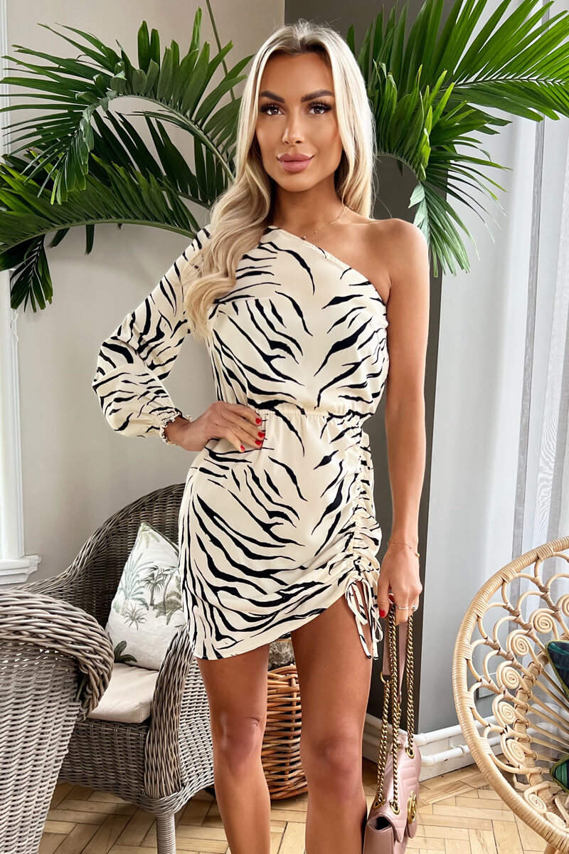 Black And Stone Animal Print One Sleeve Mini Dress – AX Paris