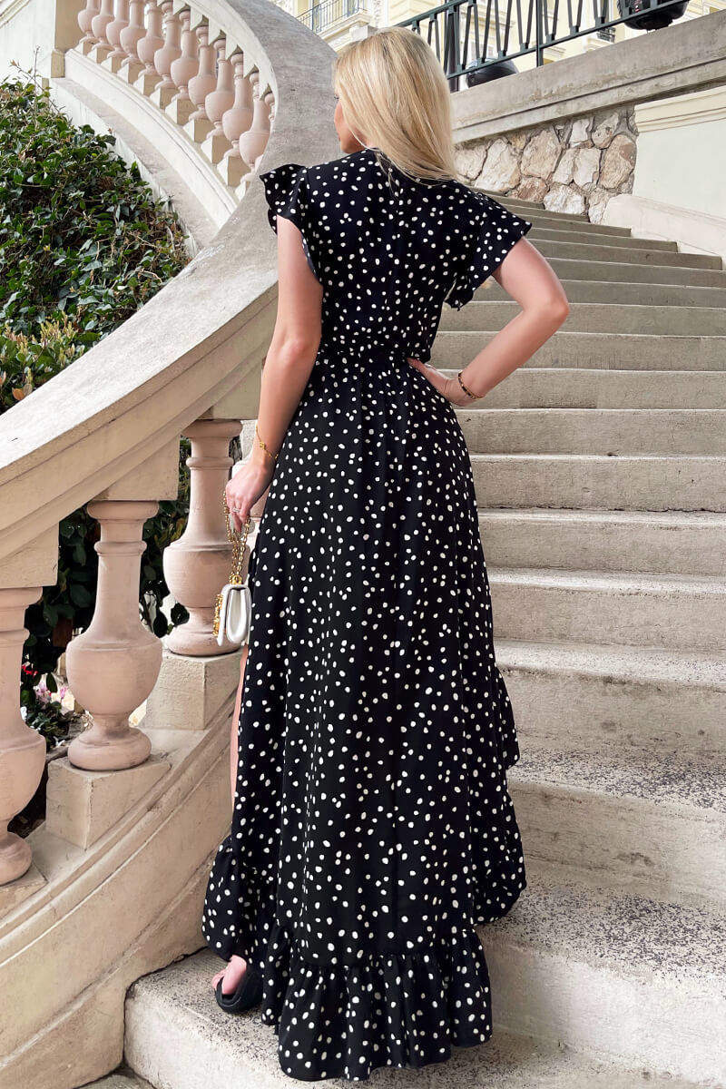 Black And White Polka Dot Wrap Over Top Frill Hem Midi Dress AX Paris Black And White Polka Dot Wrap Over Top Frill Hem Midi Dress AX Paris