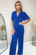 Cobalt Wrap Top Plisse Jumpsuit