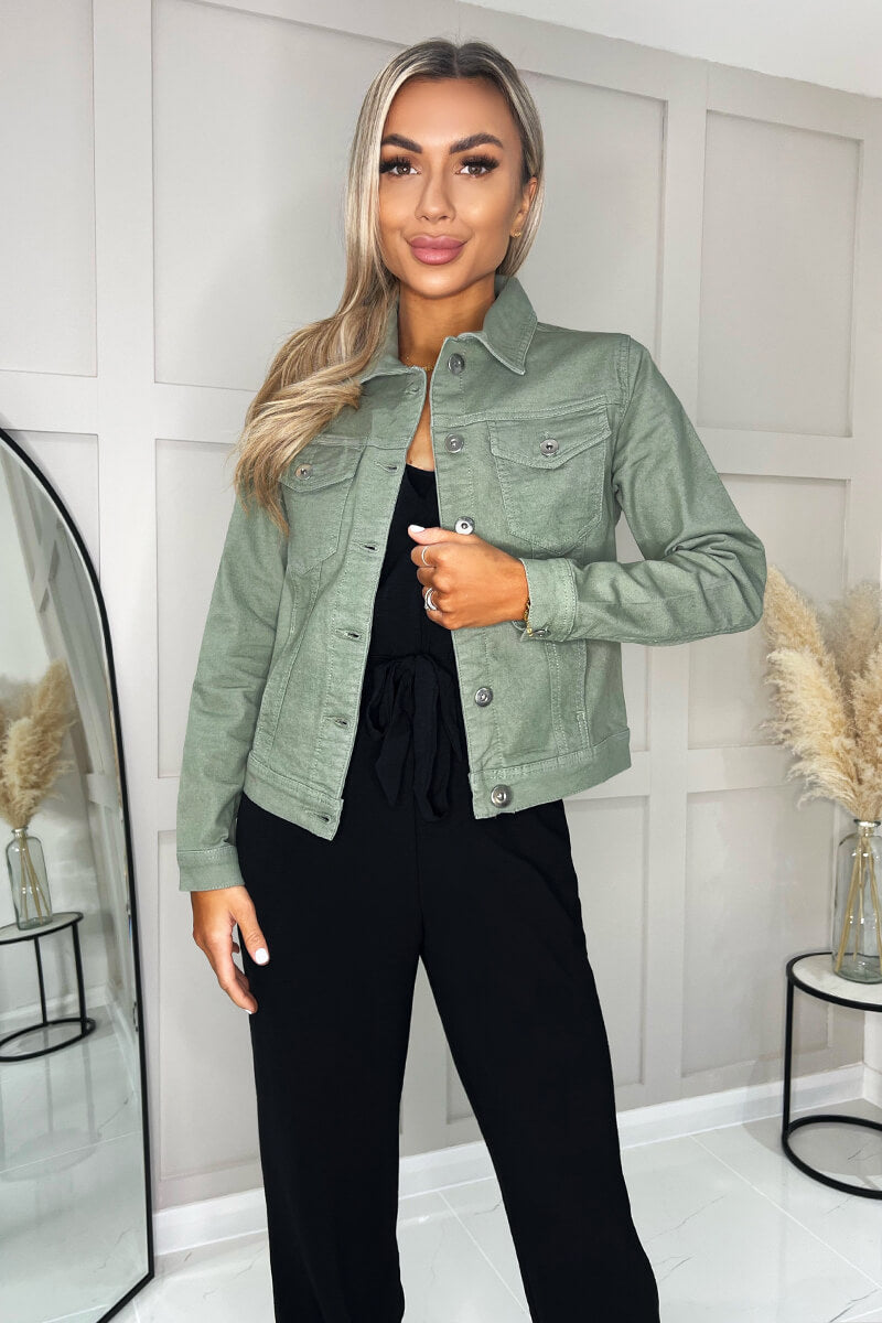 Khaki Lightweight Denim Jacket – AX Paris - Main Image