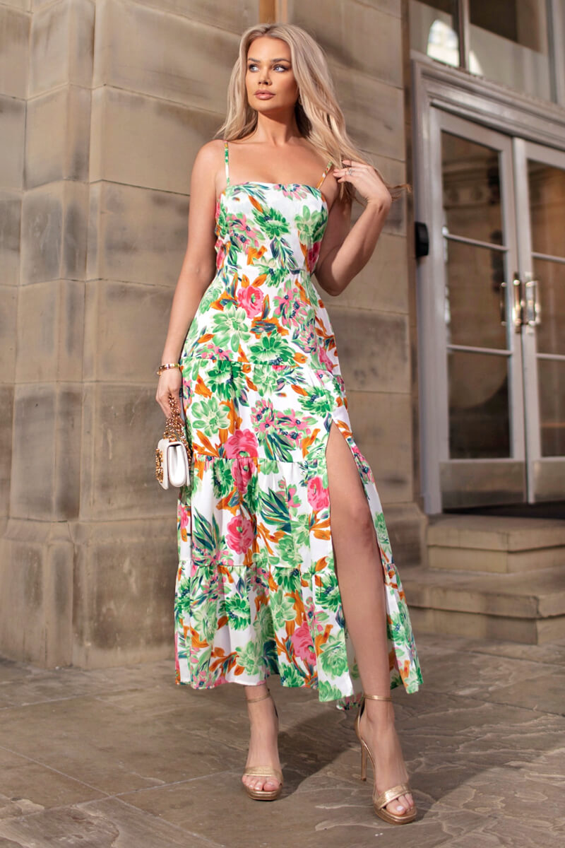 Green Floral Print Strappy Smock Midi Dress AX Paris Green Floral Print Strappy Smock Midi Dress AX Paris