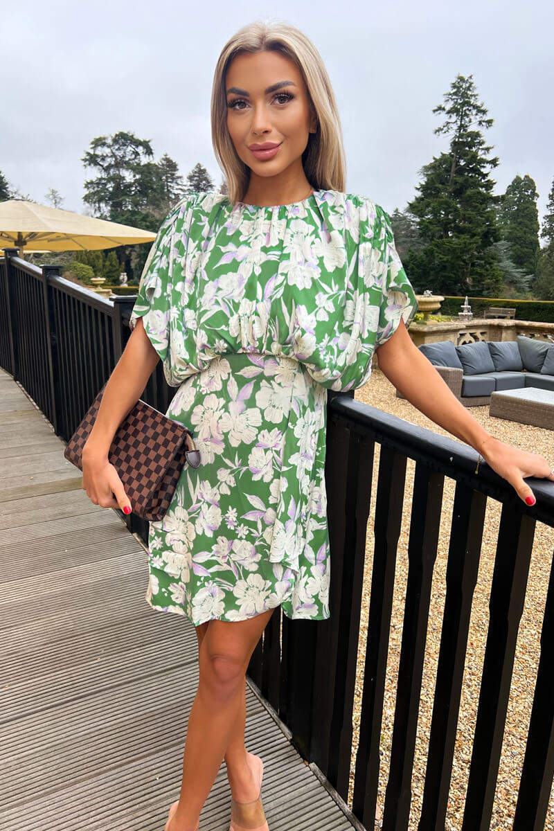 Green Floral Printed Batwing Mini Dress AX Paris Green Floral Printed Batwing Mini Dress AX Paris